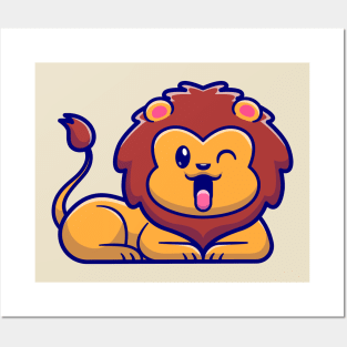 Cute Lion Smiling Cartoon Posters and Art